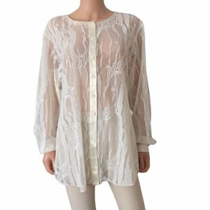 Vintage Platinum mesh lace and satin long blouse